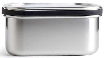 Sleek modern stainless steel food container with a secure black seal, perfect for stylish food storage and meal prep solutions
