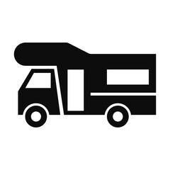 Vector illustration of recreational vehicle (RV truck) silhouette icon isolated on white background	