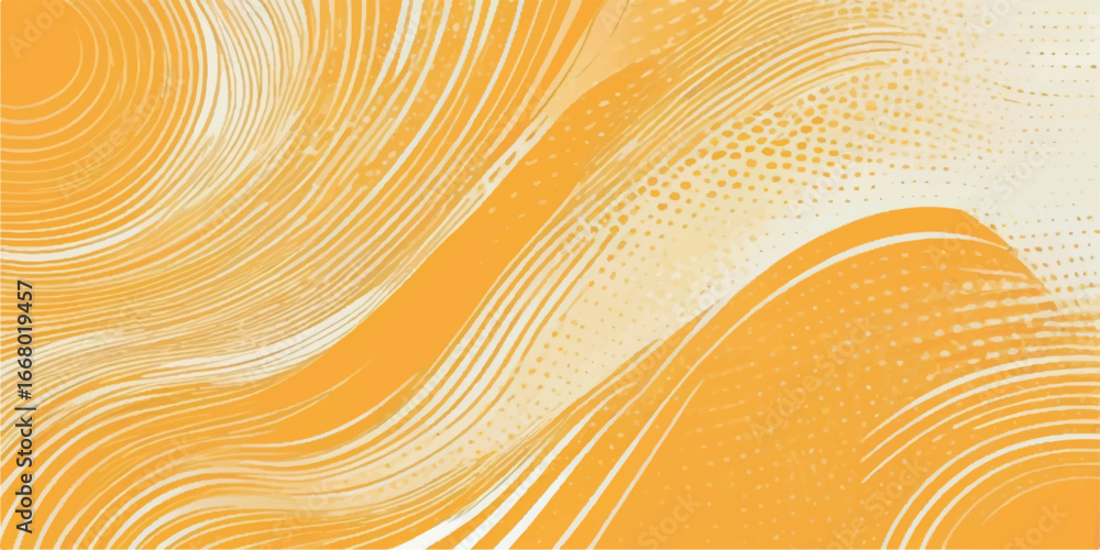 Poster abstract flowing lines and dots pattern in yellow and white, dynamic and modern design