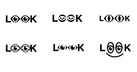 Set of Creative LOOK Wordmark Designs with Eye Icon Typography