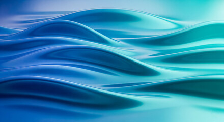 Liquid abstract waves in blue and green gradient colors, smooth 3d background for modern technology, cosmetic or wellness related design