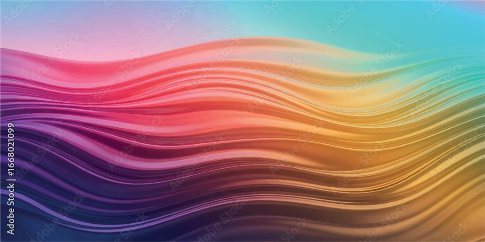 Poster smooth, flowing waves of rainbow colors blending seamlessly, creating a vibrant and soothing abstrac