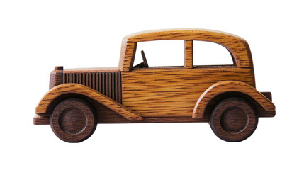 Brown wooden toy car isolated on transparent background 