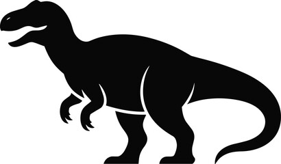 Naklejka premium Black silhouette of a dinosaur with open mouth and sharp claws prehistoric ancient