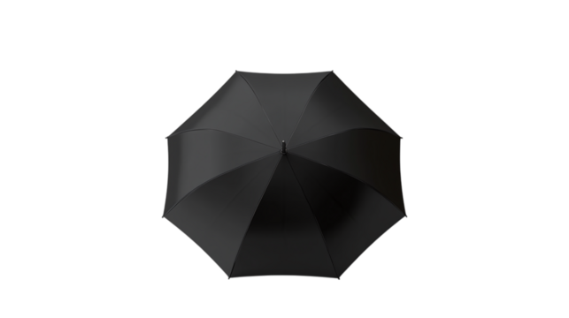 Classic black umbrella closed isolated on transparent background 