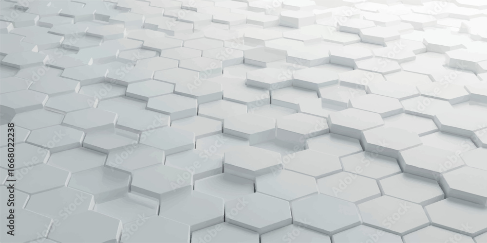 Poster abstract white hexagonal pattern with a 3d effect and a bright, clean aesthetic, isolated on white b