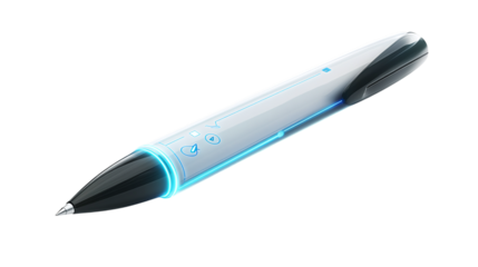 Contemporary smart pen with digital notes isolated on transparent background 