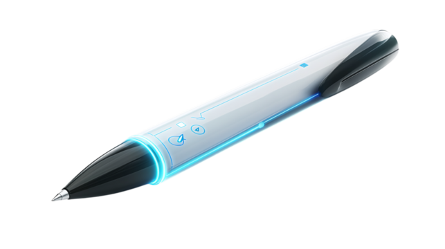 Contemporary smart pen with digital notes isolated on transparent background 