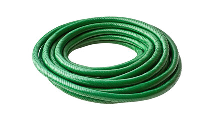 Green garden hose coiled isolated on transparent background 