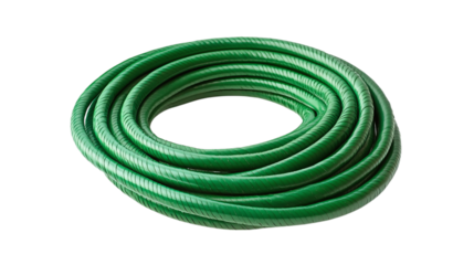 Green garden hose coiled isolated on transparent background 