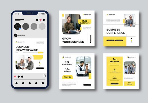 Business Social Media Layout Posts with Yellow Accent