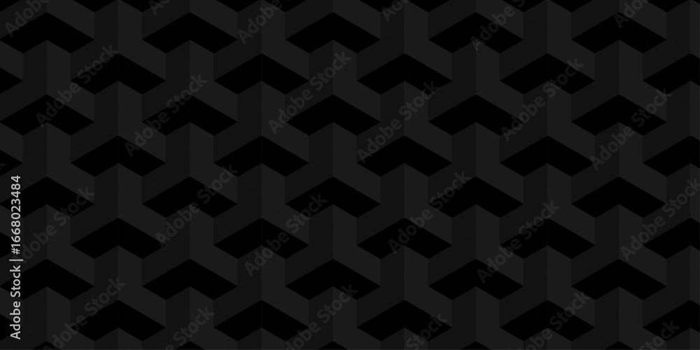 Poster background black and gray cube geometric seamless wallpaper technology pattern. vector pattern wall 