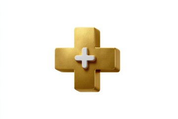 Obraz premium A golden plus sign with a smaller white plus sign in the center on a white background