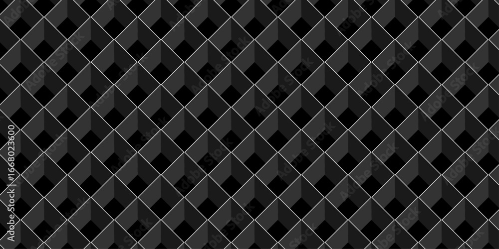 Poster background black and gray cube geometric seamless wallpaper technology pattern. vector pattern wall 