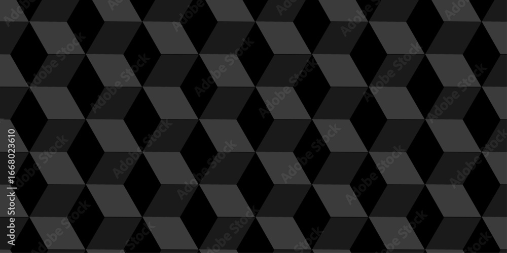 Poster Background Black and gray cube geometric seamless wallpaper technology pattern. Vector pattern wall blocks. Abstract geometric design cubes pattern.	
