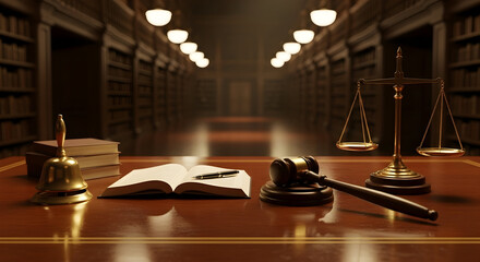Elegant Law Library Depicting Justice, Knowledge and Legal Expertise in Focus