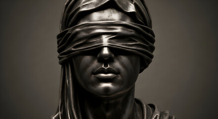 Striking depiction of lady justice blindfolded symbolizing impartiality and fairness of justice