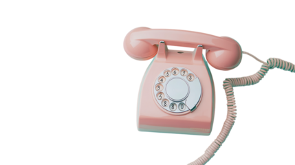 Old-fashioned rotary dial telephone in pastel color isolated on transparent background 
