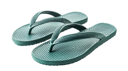 Pair of green rubber flip-flops isolated on transparent background 