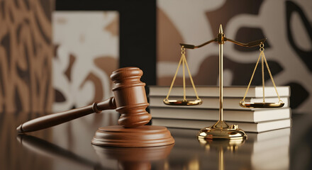 Symbolic Representation of Justice: Gavel and Scales Composition Emphasizing Law and Fairness