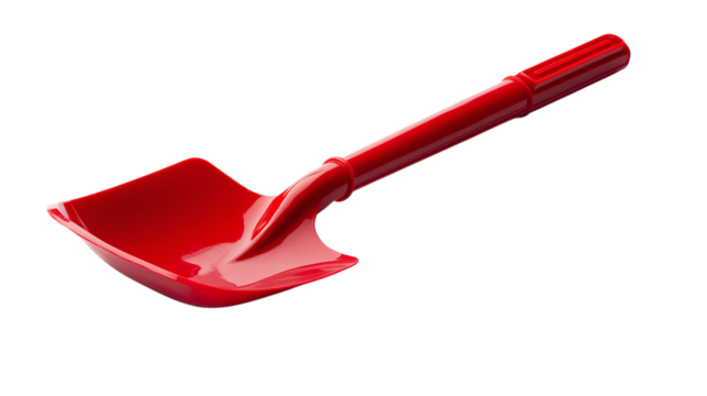 Red plastic garden shovel isolated on transparent background 