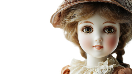 Fototapeta premium Retro porcelain doll isolated on transparent background 