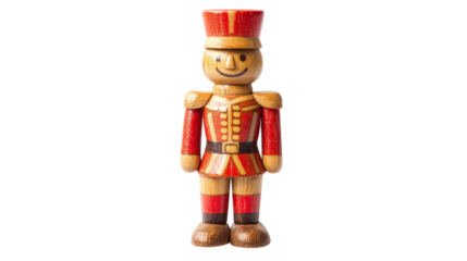 Retro wooden toy soldier isolated on transparent background