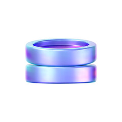 3D holographic coin stack with purple neon effect, isolated. Render of iridescent chrome coin pile, game token, casino chip, digital currency, or treasure. 3D vector illustration