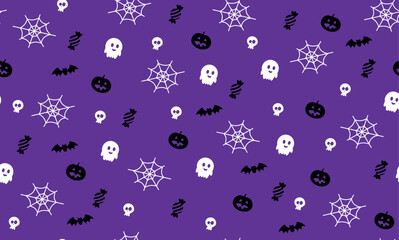 Halloween pattern with pumpkins, cobwebs, candies, bats and ghosts and skulls