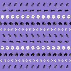 Halloween pattern with pumpkins, cobwebs, candies, bats and ghosts