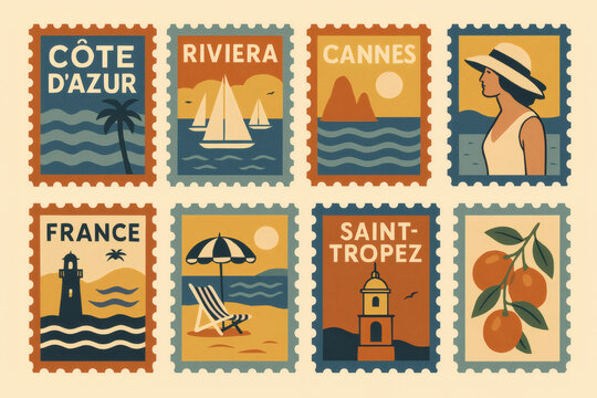 Retro Travel Poster Stamps Of The French Riviera