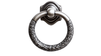 Silver metal door knocker isolated on transparent background 