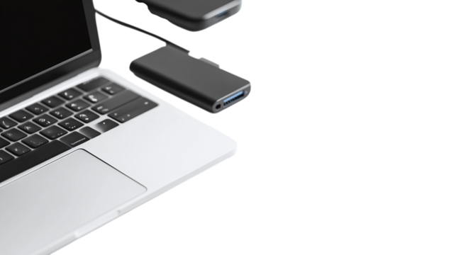 Sleek USB-C docking station isolated on transparent background 