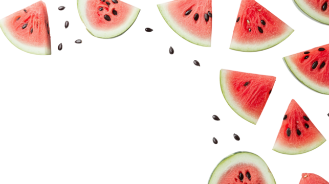 Slice of watermelon with seeds isolated on transparent background