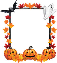 Halloween Frame with Pumpkins, Ghosts, and Bats