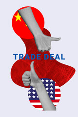 Template sketch trend photo collage of china usa trade war politics investment business showing...