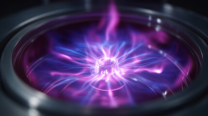 A chemical vapor deposition (CVD) chamber glows with plasma as it creates a perfect, ultra-thin film layer on a semiconductor substrate. This advanced materials engineering is a 