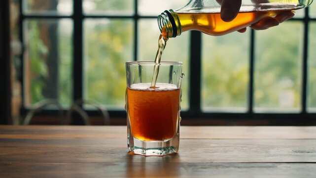 Apfelsaft wird in ein Glas gegossen &ndash; frisches, gesundes Getr&auml;nk