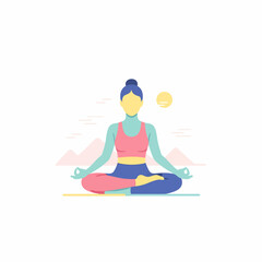 Serene Woman in Lotus Pose Peaceful Yoga Meditation Illustration.