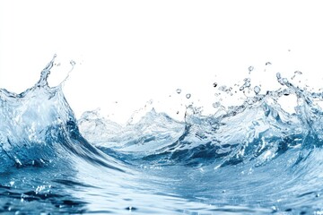 Water splashes and waves against white