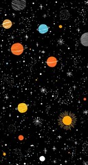 Colorful planets and stars in space
