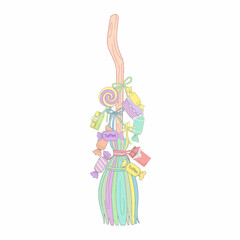 Colorful CandyDecorated Halloween Witchs Broom.