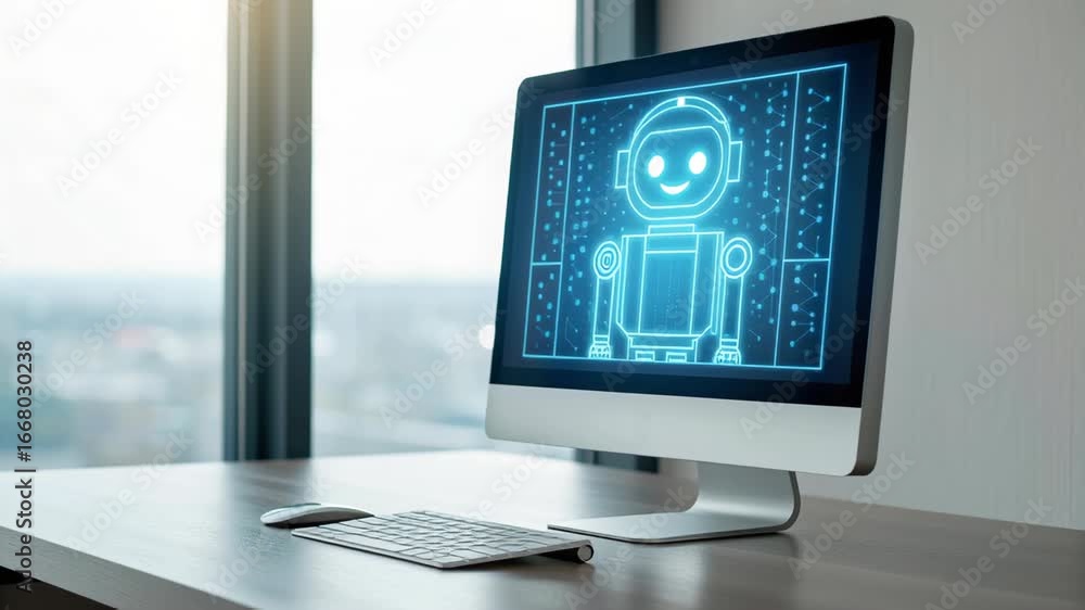 Poster ai support for remote teams enhancing customer service with friendly digital robot computer screen k
