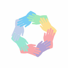 PastelColored Hands Forming a Unity Circle.