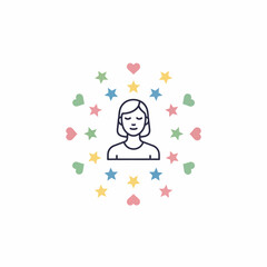 Peaceful Woman Silhouette Surrounded by Colorful Hearts and Stars.