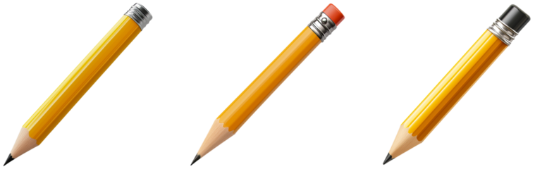 A Yellow Pencil With An Eraser Used For Writing Or Sketching, Set isolated on a white background
