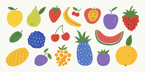 Colorful Hand Drawn Fruit Illustration with Lemon Pear Strawberry and More