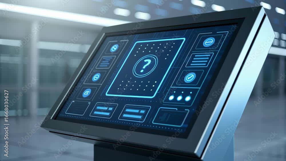 Poster ai support for remote teams and customer service with futuristic digital touchscreen display interfa