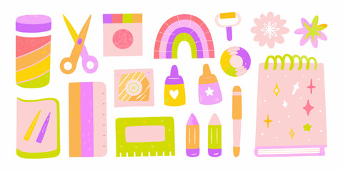 Pastel Rainbow Art Supplies Collection Illustration