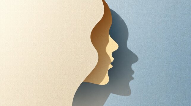Abstract paper-cut overlapping human profiles on two-tone for Earth Day art concept.